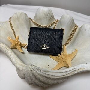 Coach Black Saffiano Mini Crossbody with Gold Chain